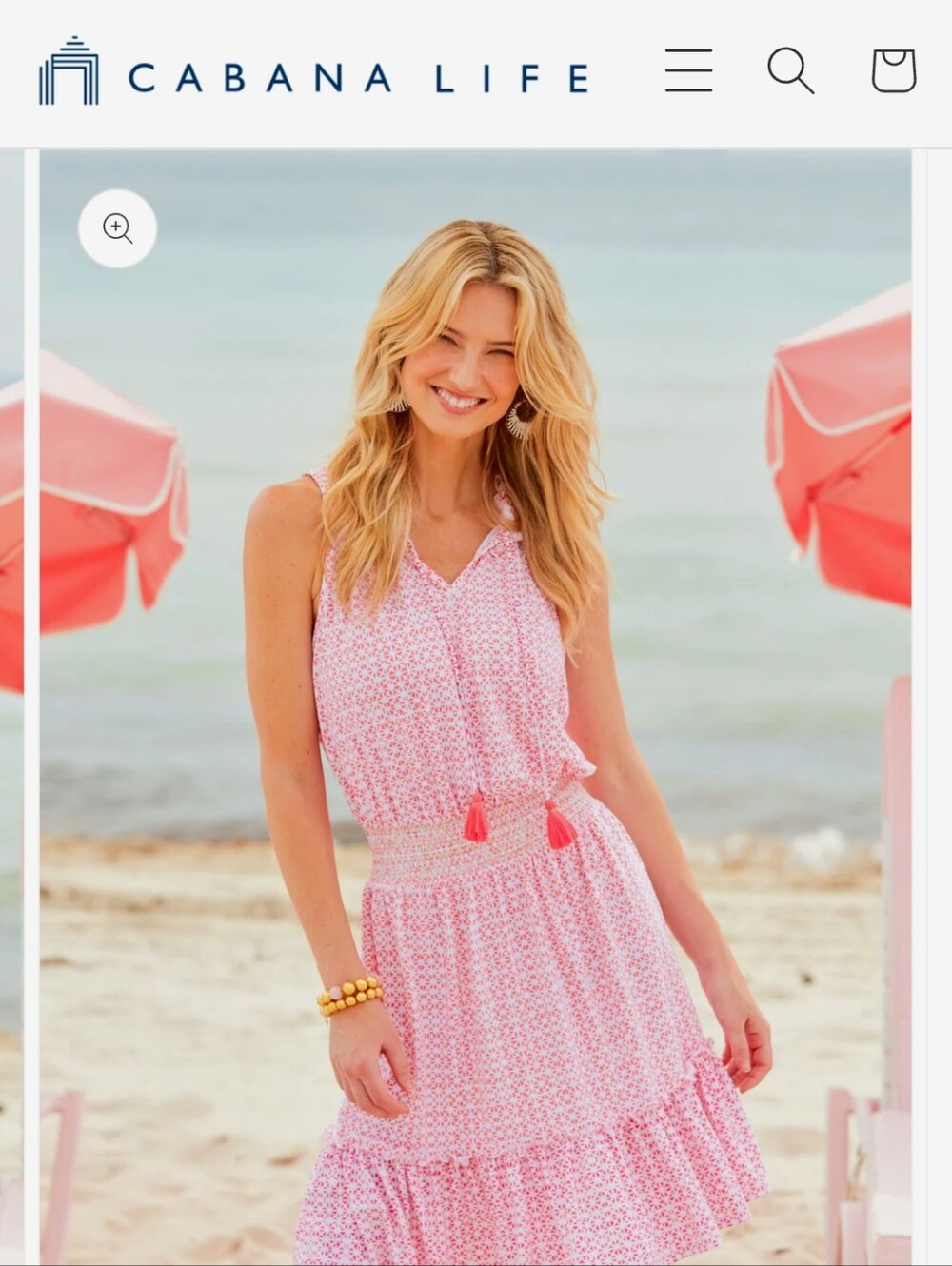 Cabana Life Peach & White Geometric Maxi Dress with Tassel Tie